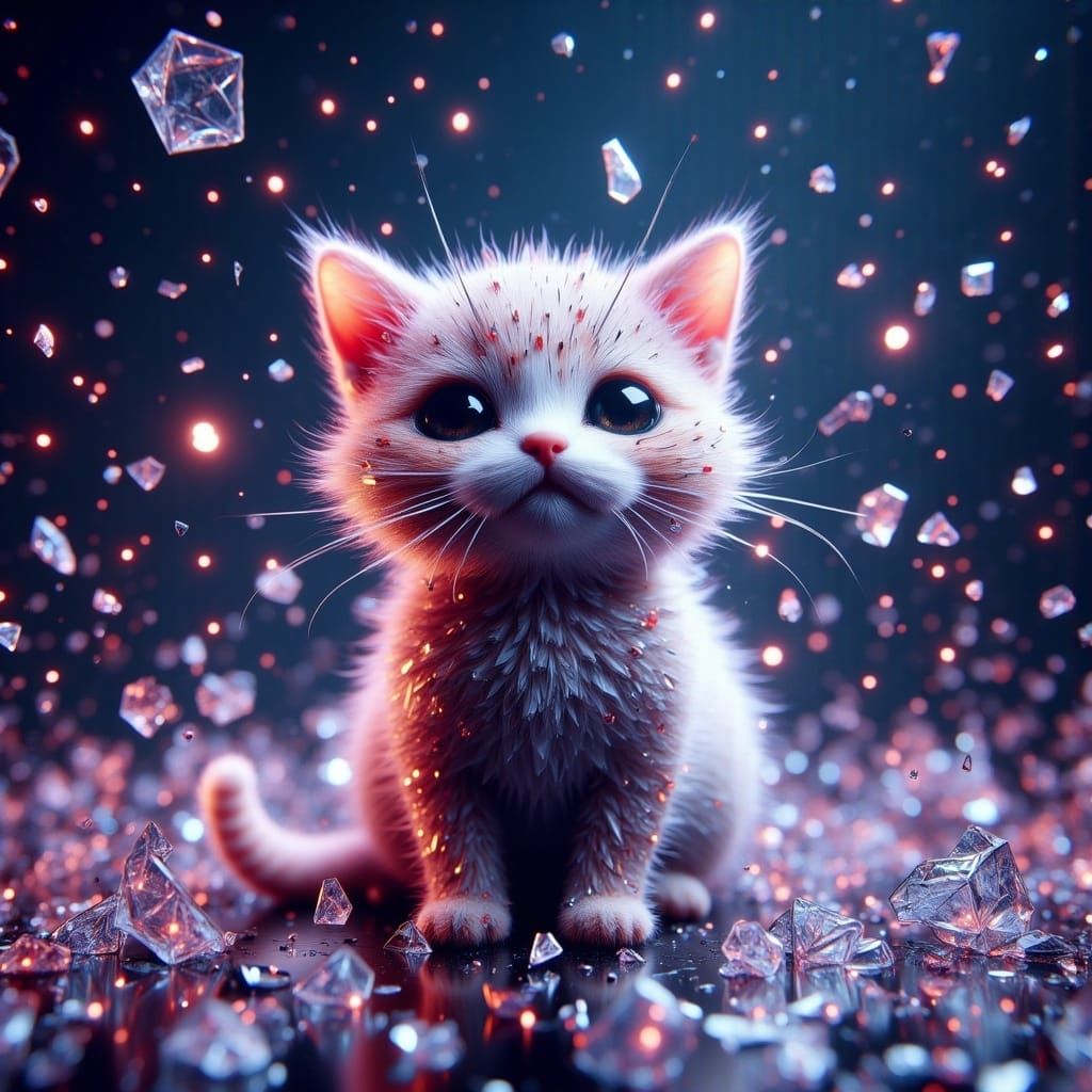 Dreamlike Whiskered Kitty in Cosmic Glass Prison