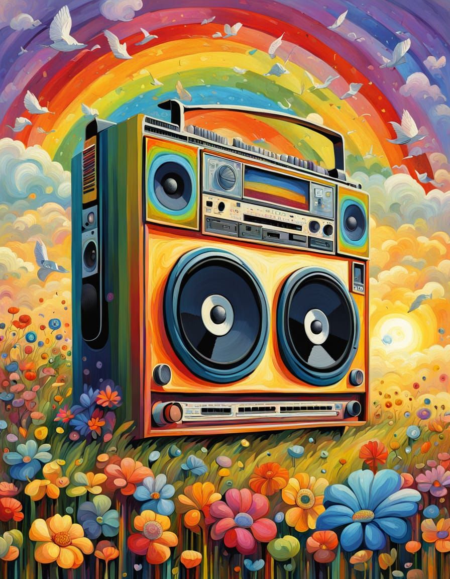 Boombox with Flowers in Impressionist Style