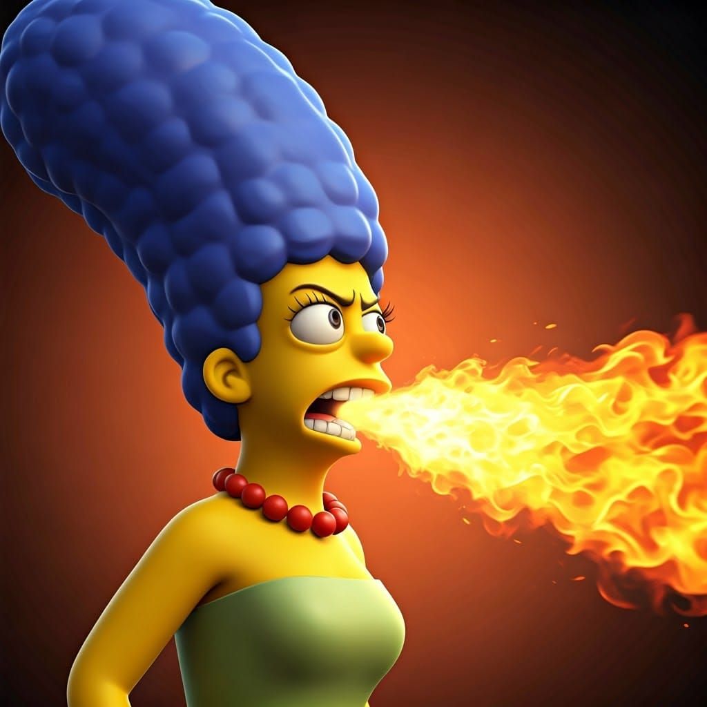 Marge Simpson Blazes with Fury in Vibrant 3D Art