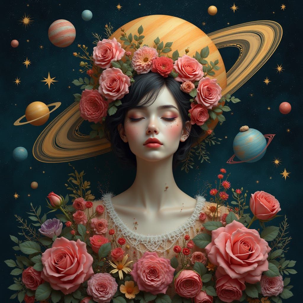 Rose Solar System Woman in Digital Art Style