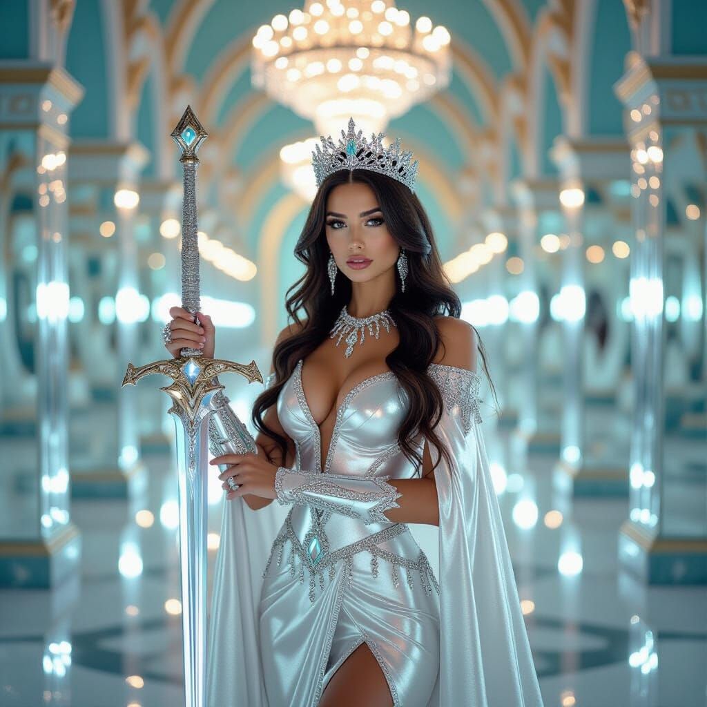 Epic portrait of a beautiful Mirror Warrior woman, with a si...