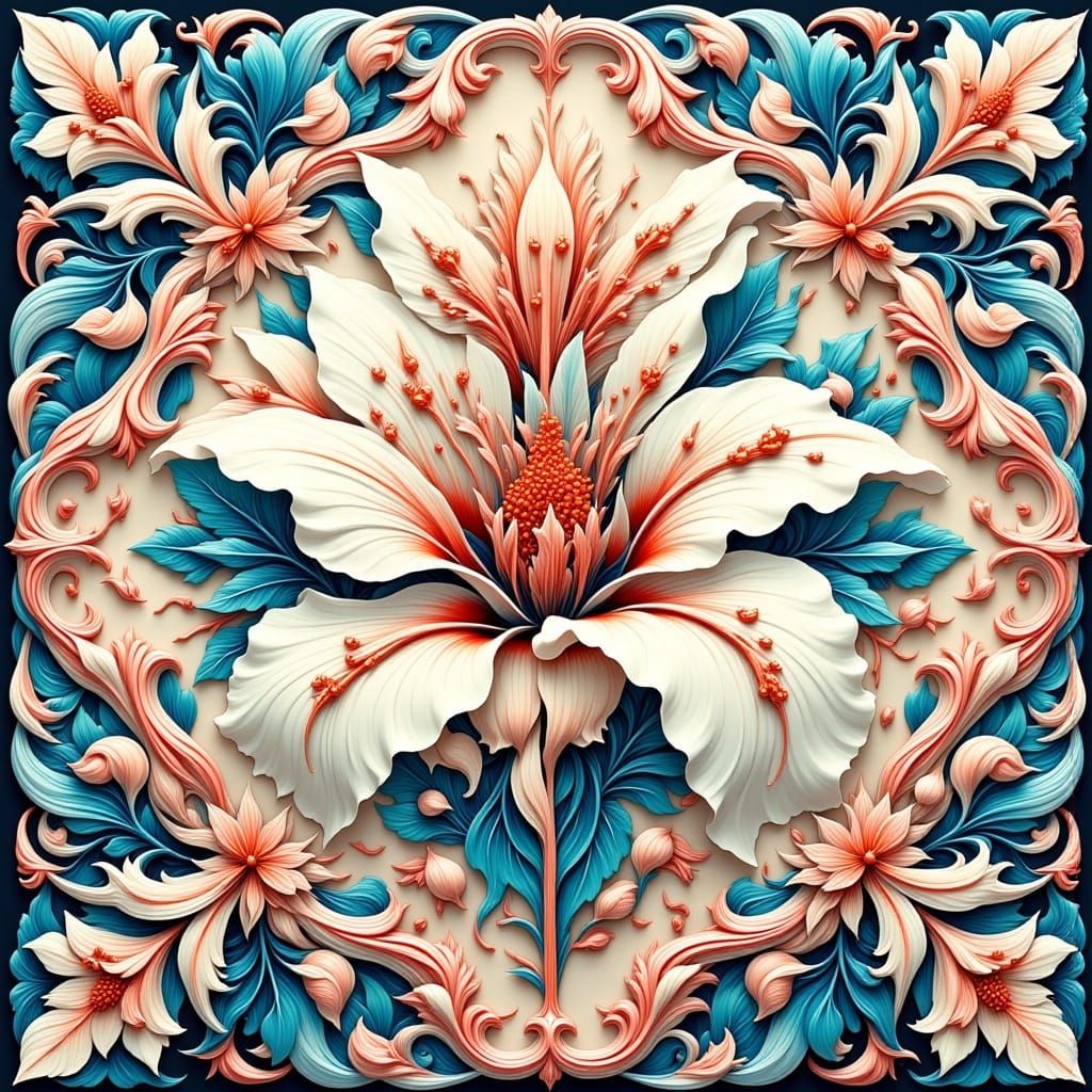 Blonde in Floral Pattern Inspired by Escher