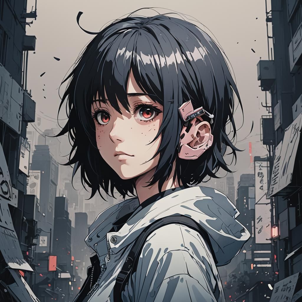 Emo Character in Cel-Shaded Anime Style