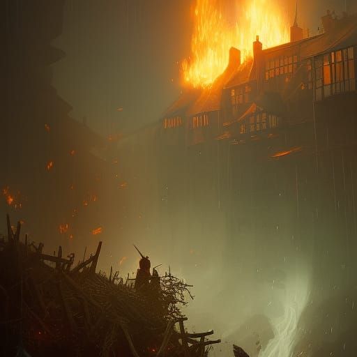 Burning Farm in Dark Fantasy Style