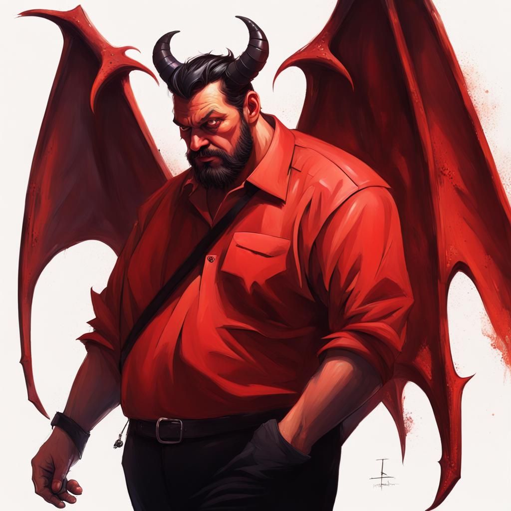 Red Devil Commuting to Work: Hyperrealistic Splash Art