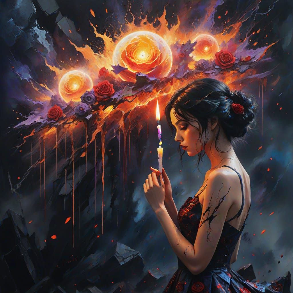 Cosmic Hero in Dimensional Destruction Oil Painting