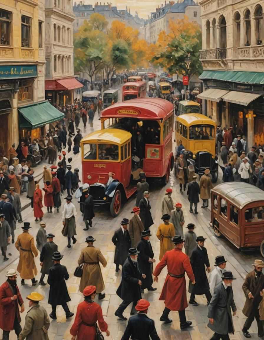 Merchant's Rush: An Impressionist Street Scene Painting