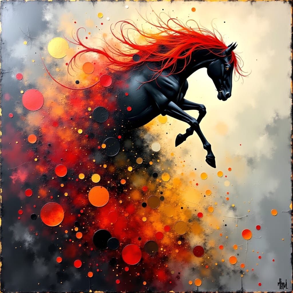 Majestic Horse with Flame-Like Mane in Impasto Painting
