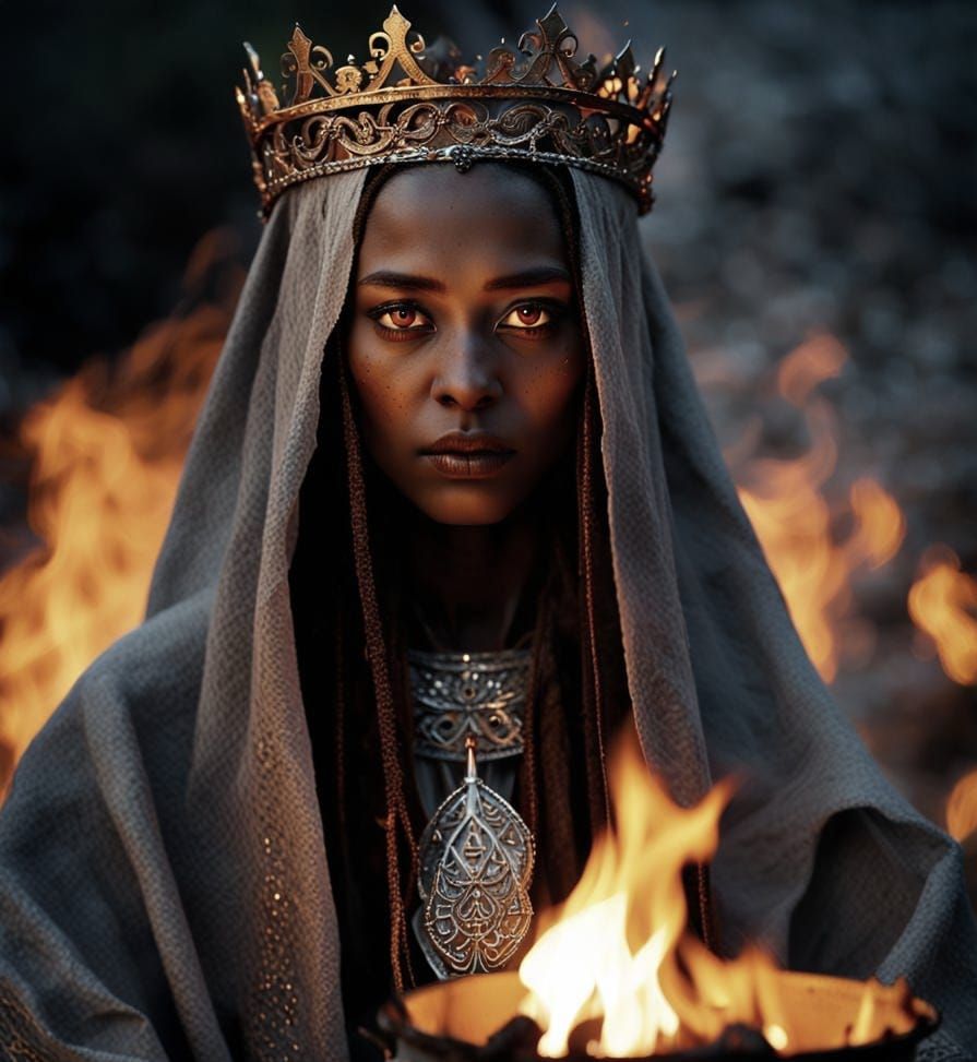 Mysterious Maiden by Bonfire with Silver Crown