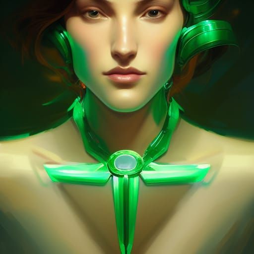 Emerald Portrait in Hyperdetailed Splash Art Style