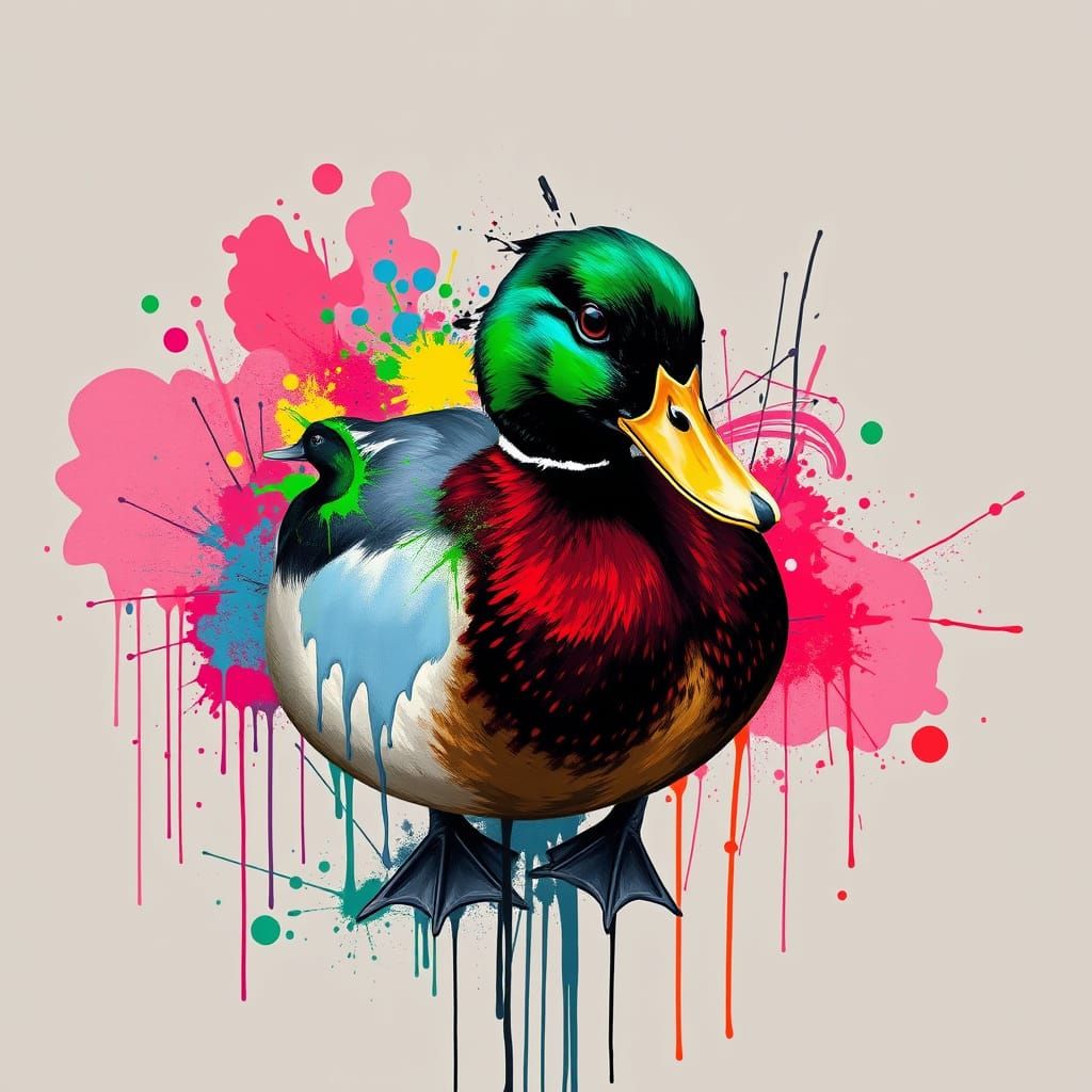 Duck Graffiti Art in Polychromatic Splash Style