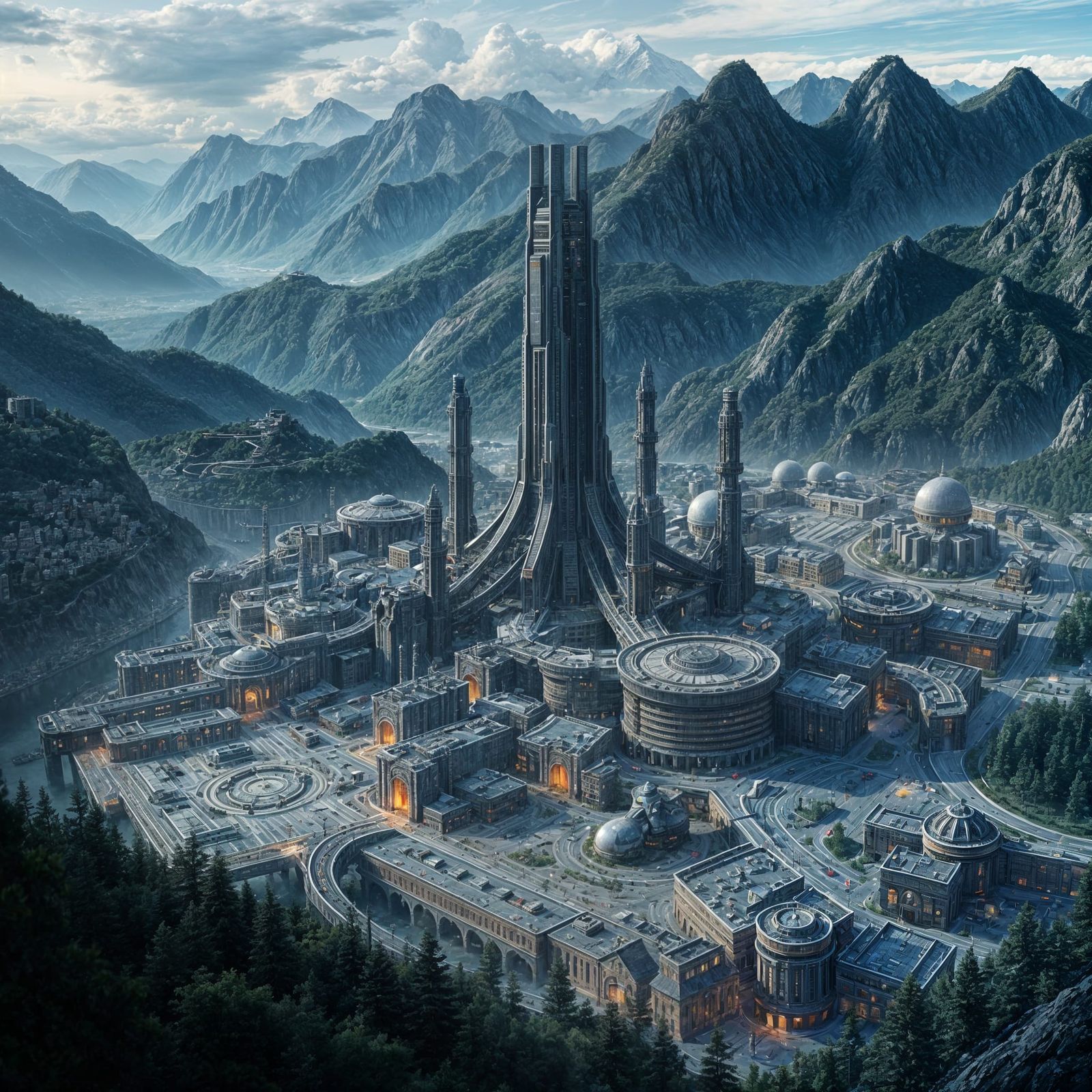 Futuristic Industrial Metropolis Nestled in a Valley