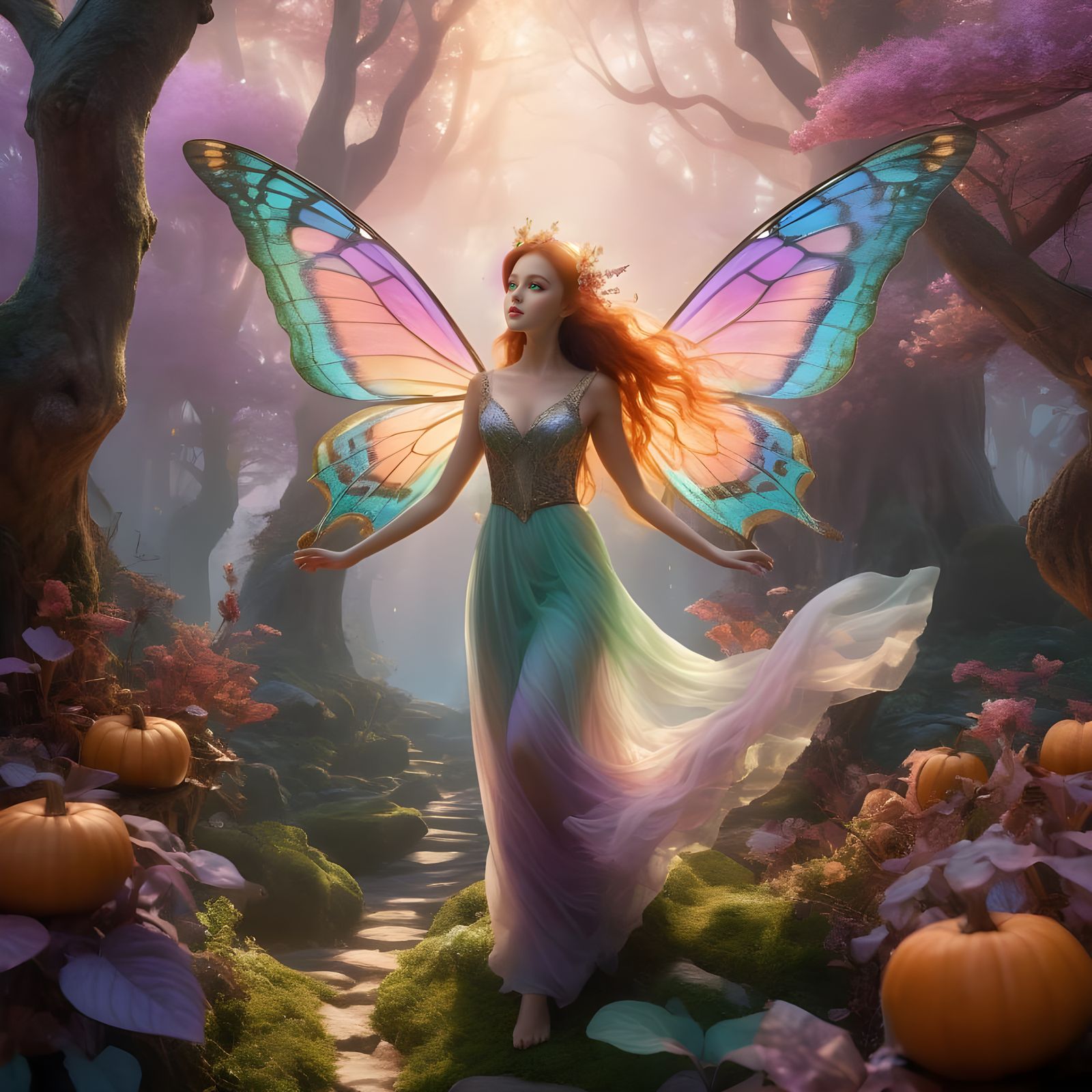 Ethereal Goddess Radiates Ancient Magic Amidst Pastel Hues a...