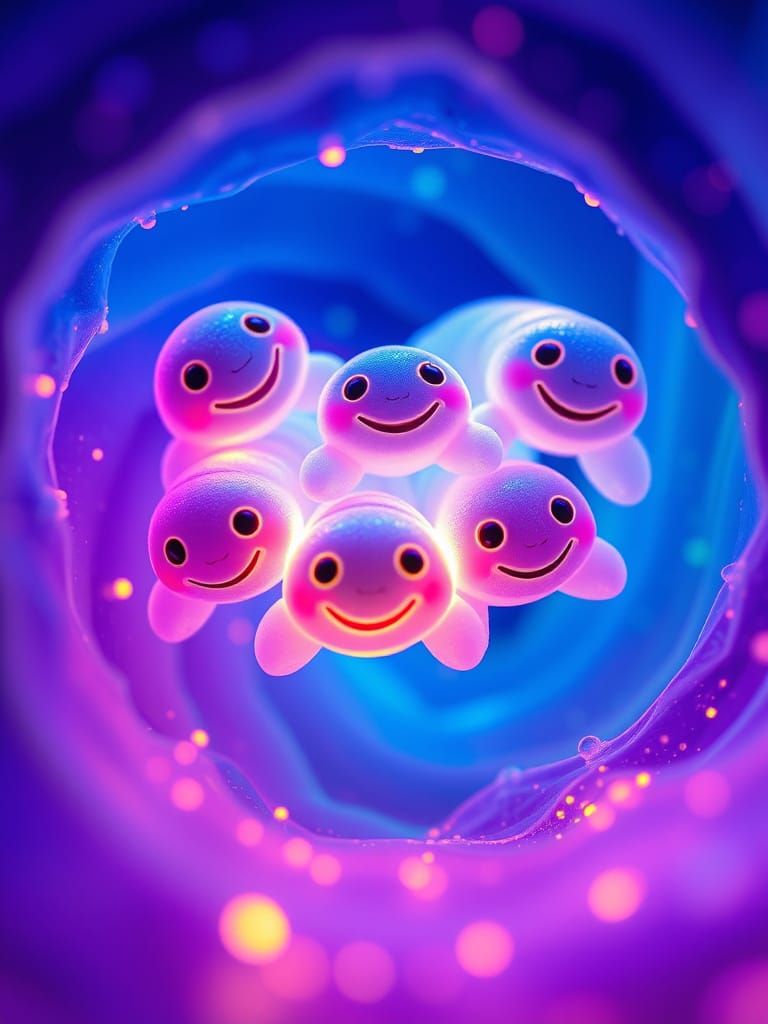 Psychedelic Tardigrade Party in Neon Alcohol Ink Style