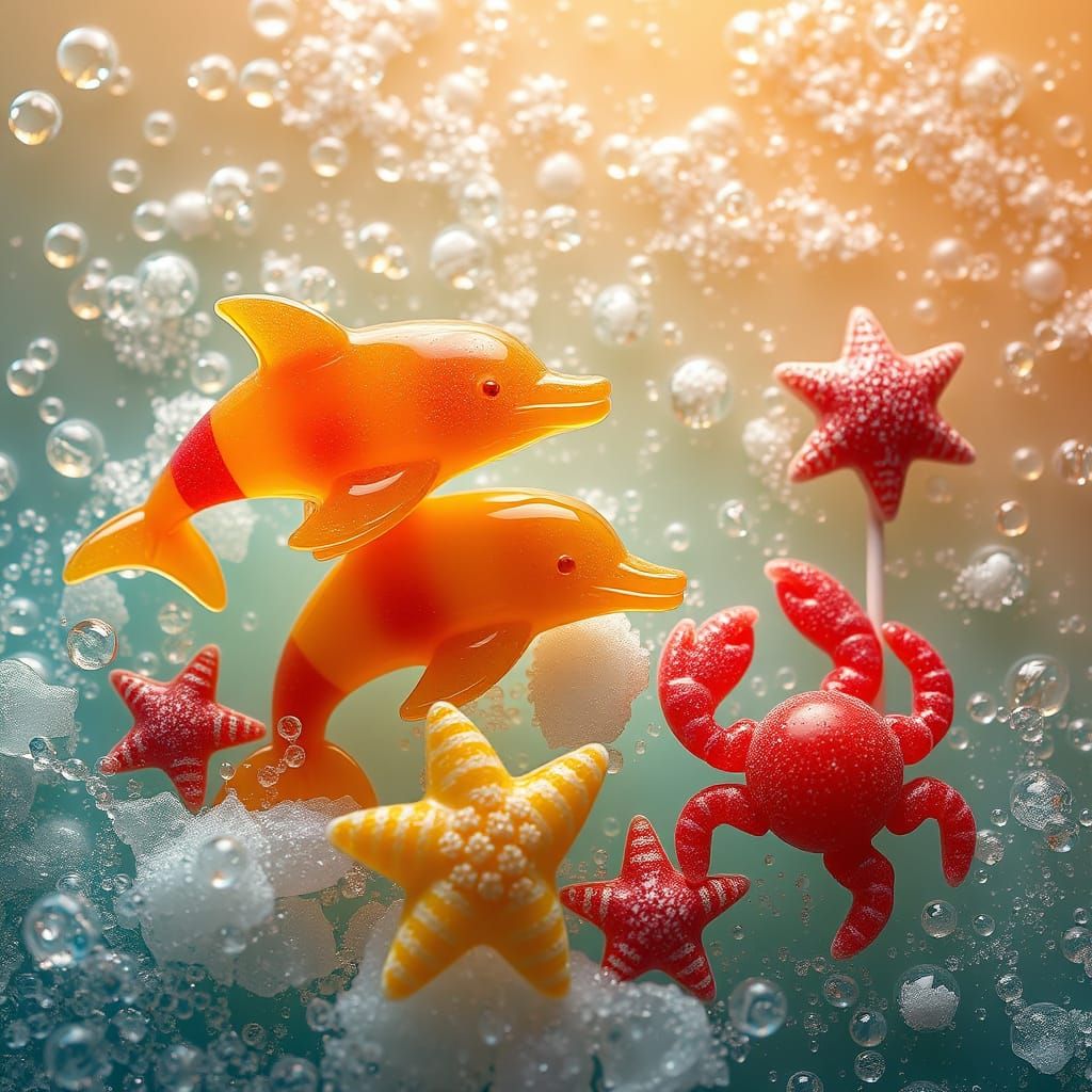 Candy Ocean Dreamscape with Gummy Dolphins