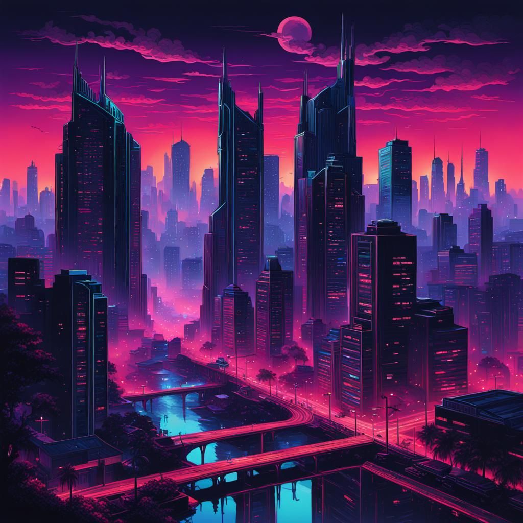 Vampire City at Dusk in Synthwave Style