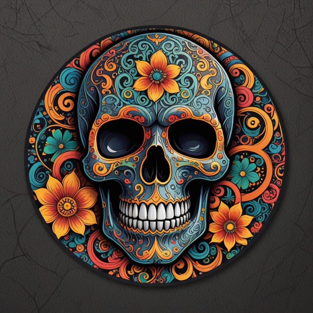 Halloween Skull Sticker Design in Vibrant, Hyperdetailed Vec...