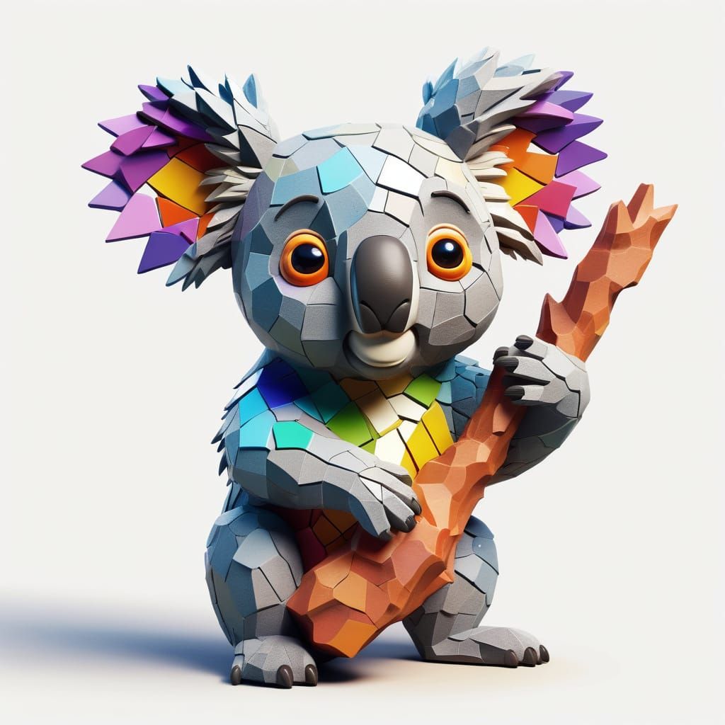 Colorful Cartoon Koala Built from Vibrant Stone Pieces