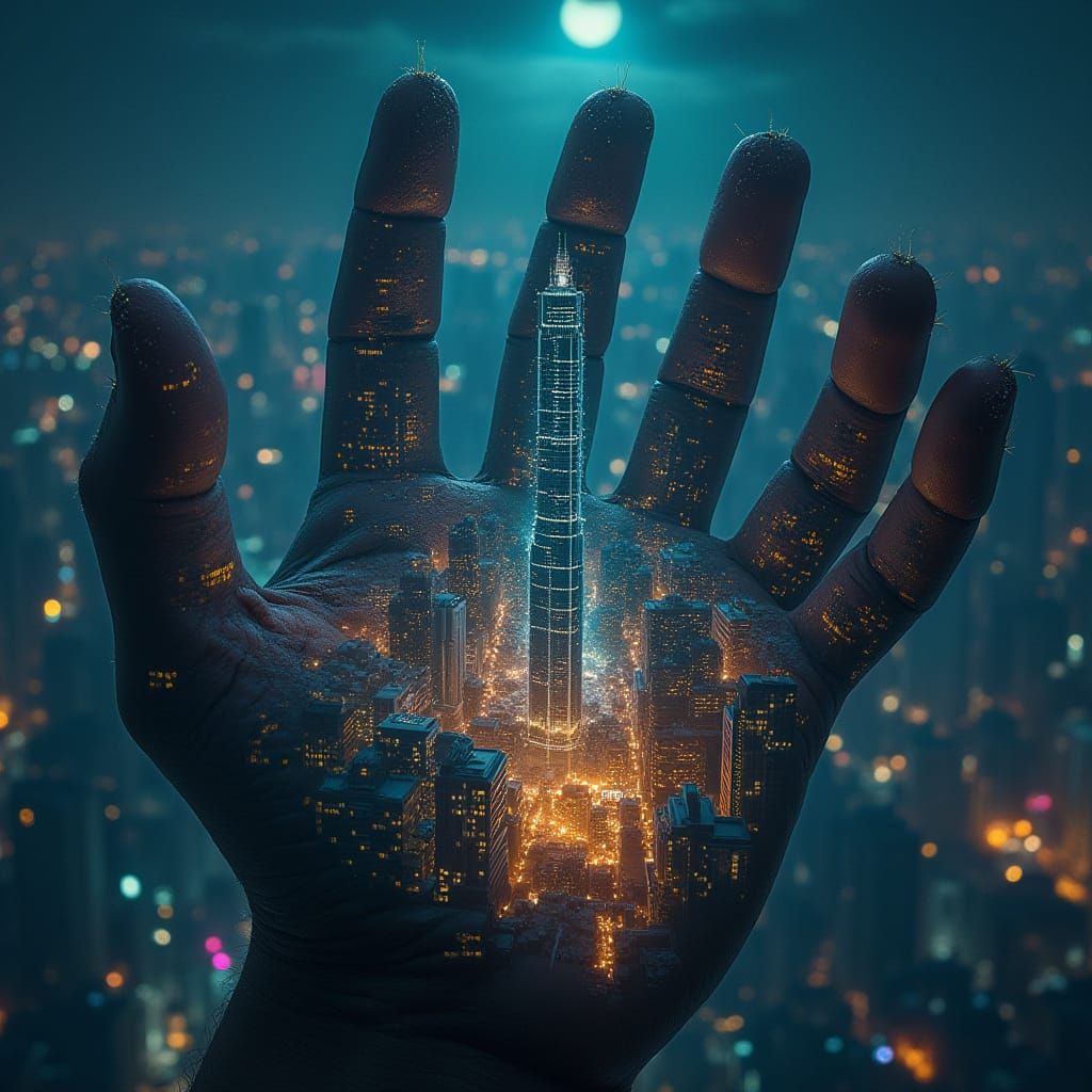 City in Hand: Surreal Dreamlike Cityscape