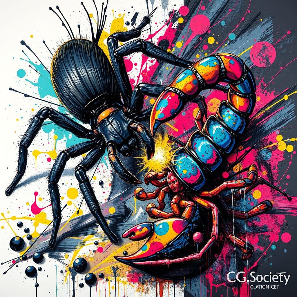 Tarantula vs Scorpion: Vibrant Graffiti Battle