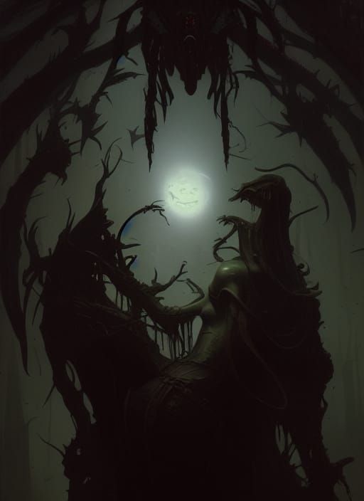 Dark Fantasy Scene in the Style of Brom and Rutkowski