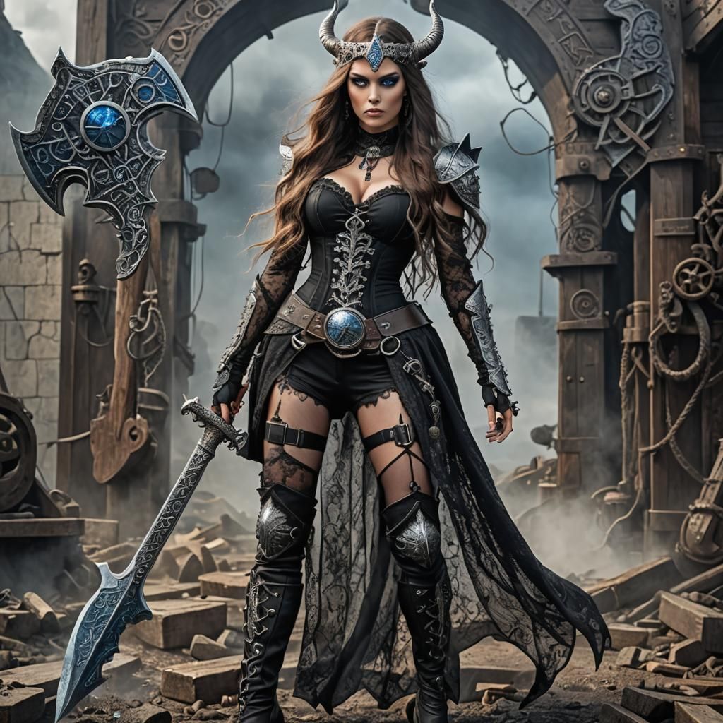 Viking Queen with Dragon, Steampunk Style