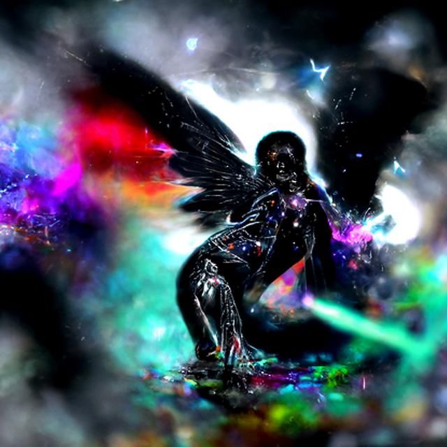 Astral Cosmic Fallen Angel Holographic Illustration