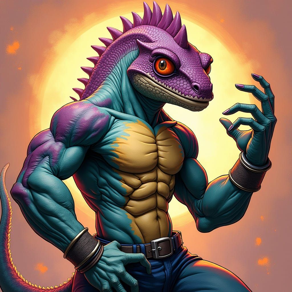 Cyberpunk Hero, Chameleon Espio, Poses Muscular and Uncovere...