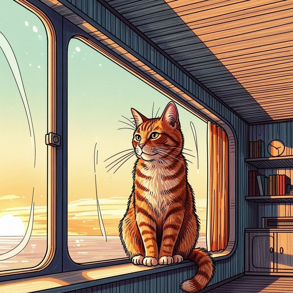 Orange Tabby Cat in Retro-Futuristic Window