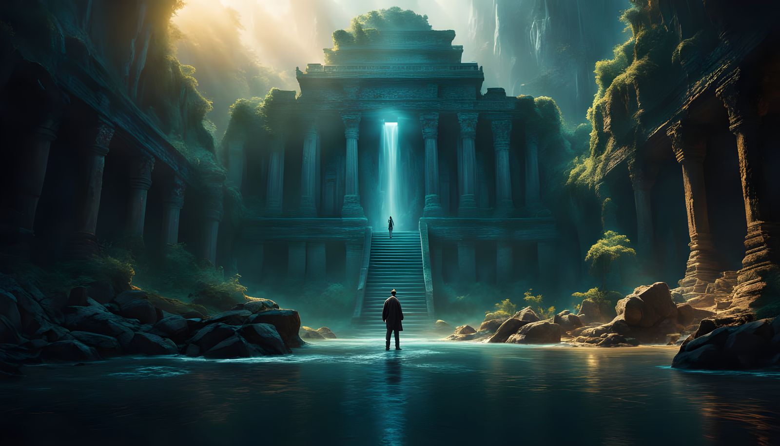 Flooded Cavern Temple: Dramatic Digital Matte Painting