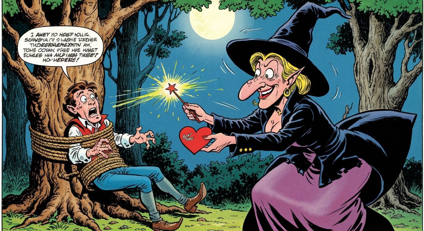 Witch's Valentine to Terrified Prince in Comic Style