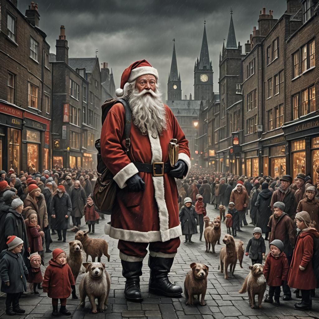 Santa Claus in Industrial Scene, L.S. Lowry Style