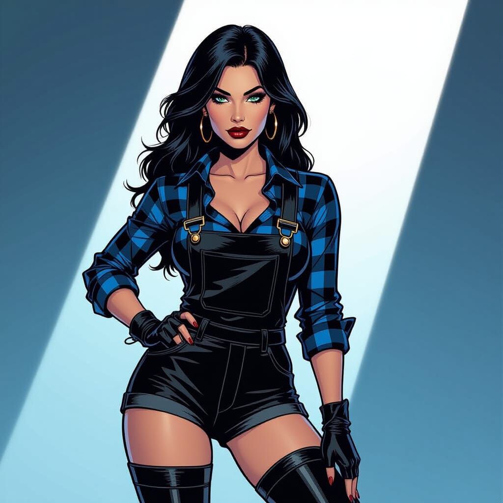 Goth Woman in Overalls Comic Style