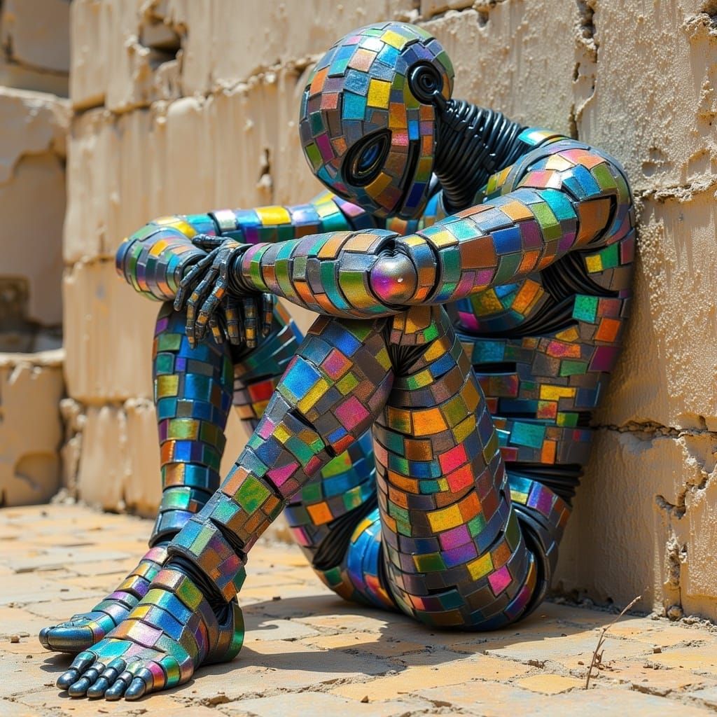 Mosaic Robot in Style of Frank Frazetta