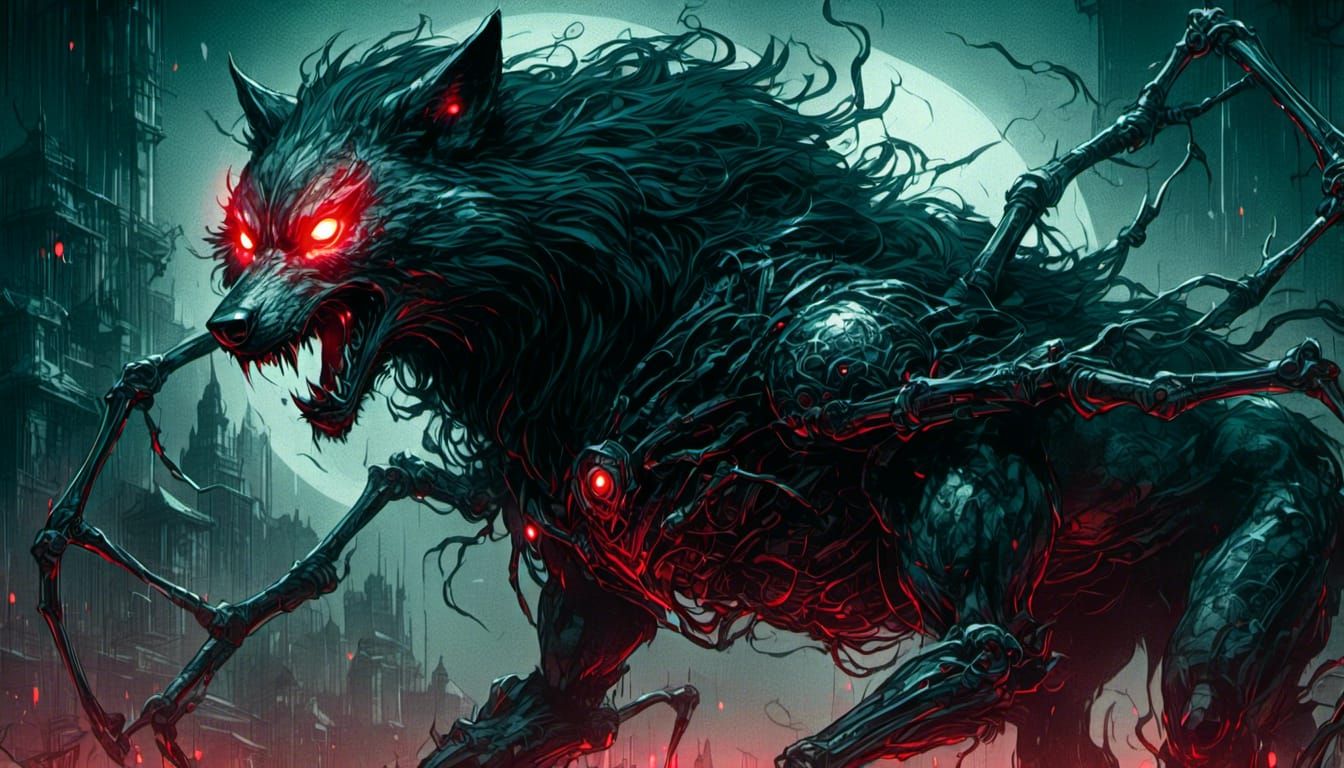 Spider Wolf Portrait in Gothic Oil Painting Style