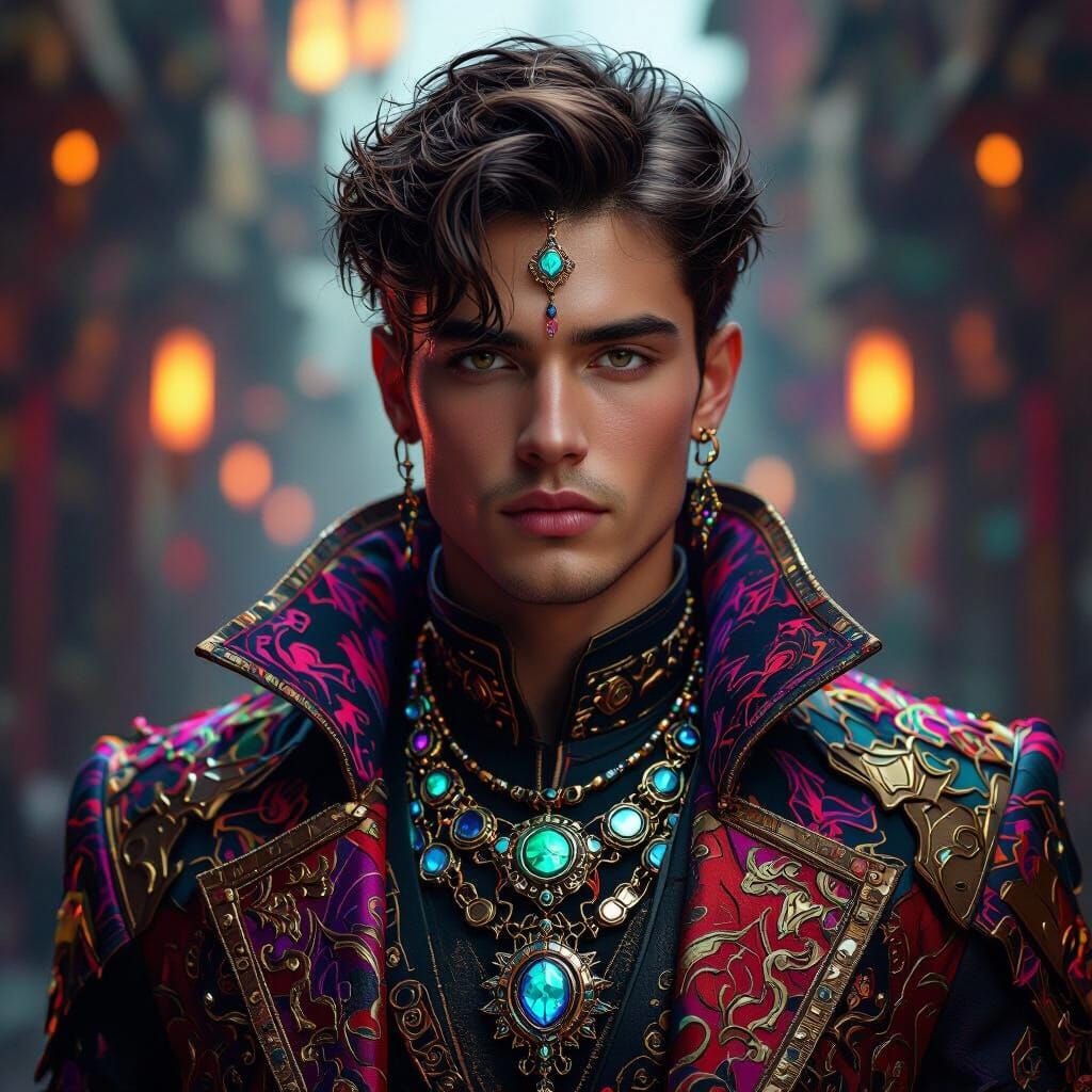 Hyperrealistic Man in Futuristic Fashion and Jewelry