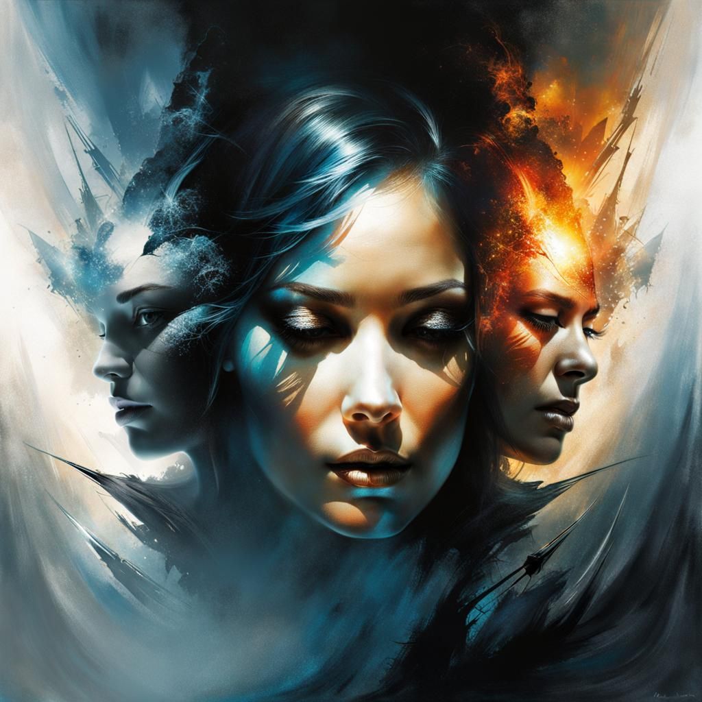 Passionate Double Exposure Portrait in Fantasy Style