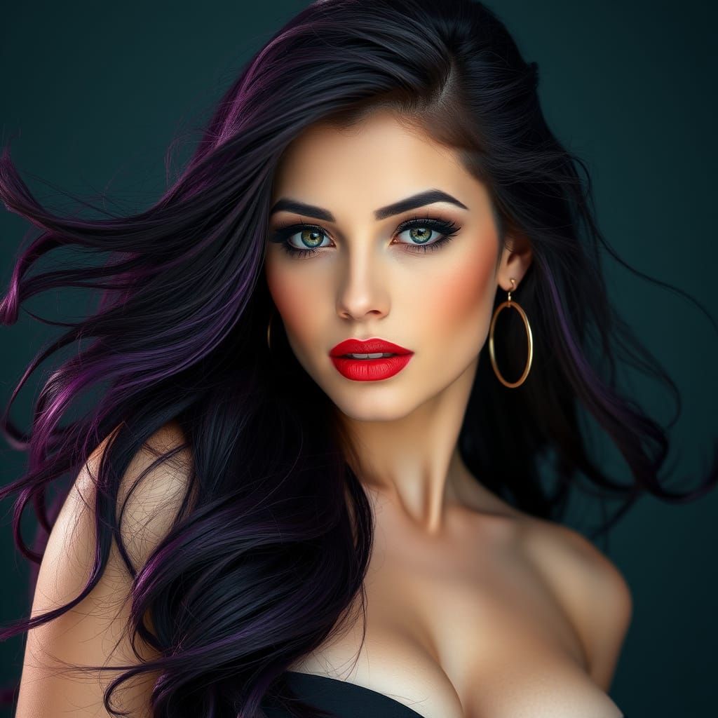 Seductive Portrait of a Woman with Flowing Hair