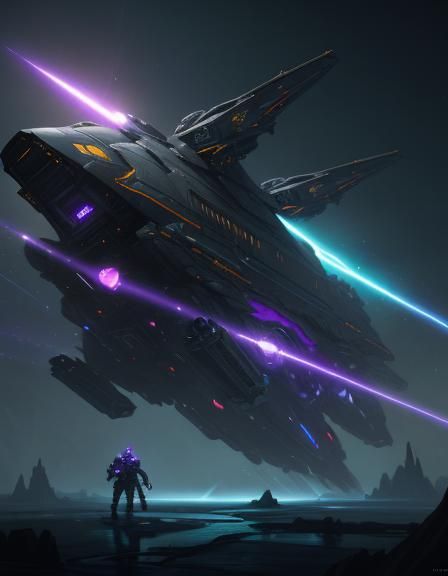 Spaceship Shooting Lasers in Art Nouveau Style