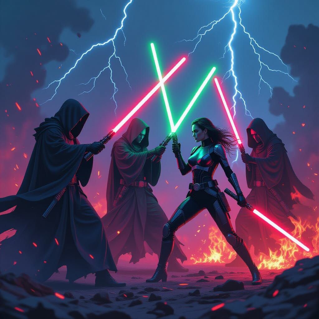 Apocalyptic Horsemen Clash with Jedi in Neon Future