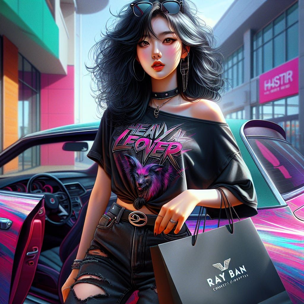 Korean Woman in Graffiti Jeans, Splash Art Style