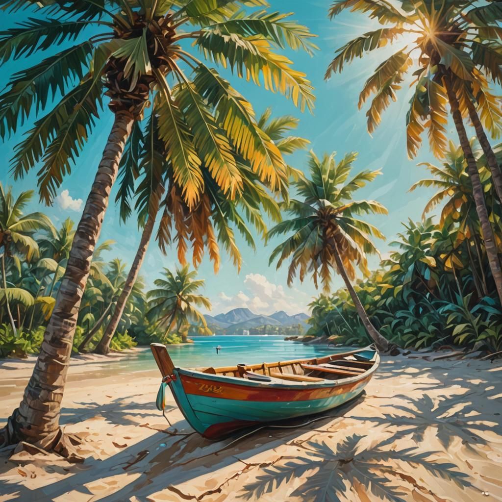 Tropical Beach Paradise in Impressionistic Style
