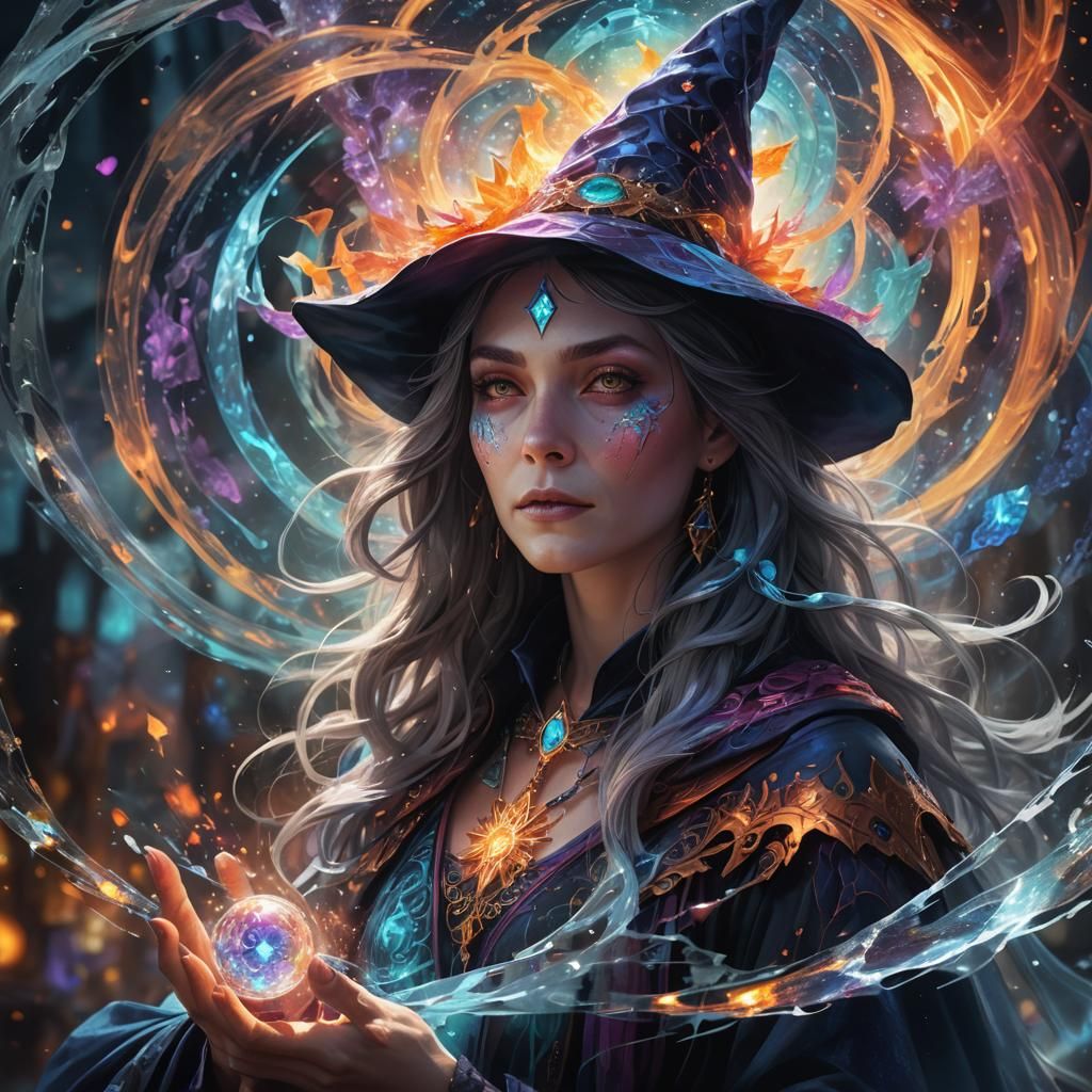 Mystical Witch in a Vibrant Magical Realm