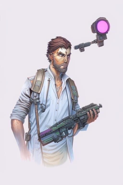 Apocalyptic Survivor with Camera: Hyperrealistic Splash Art