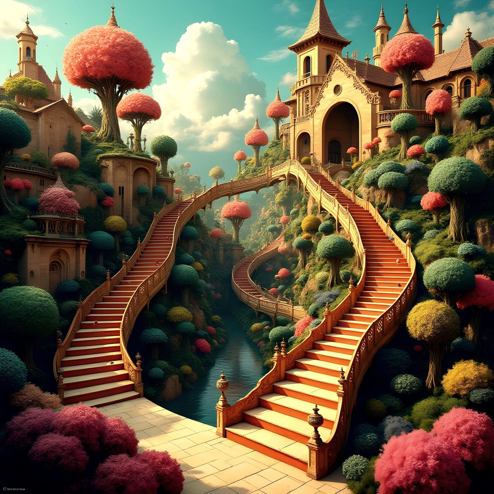 Escher-Inspired Impossible Garden With Optical Illusions