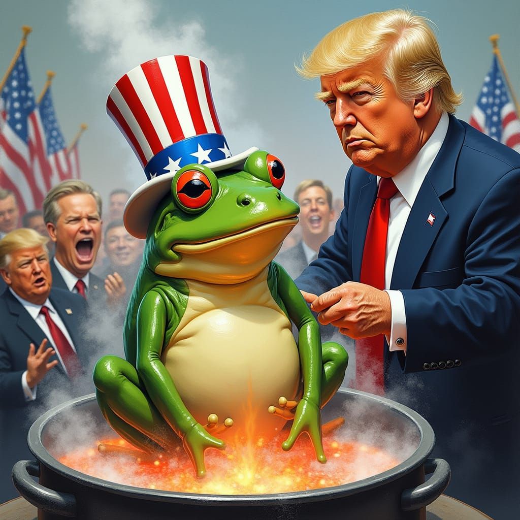 Political Satire: Frog in Boiling Water, Digital Caricature
