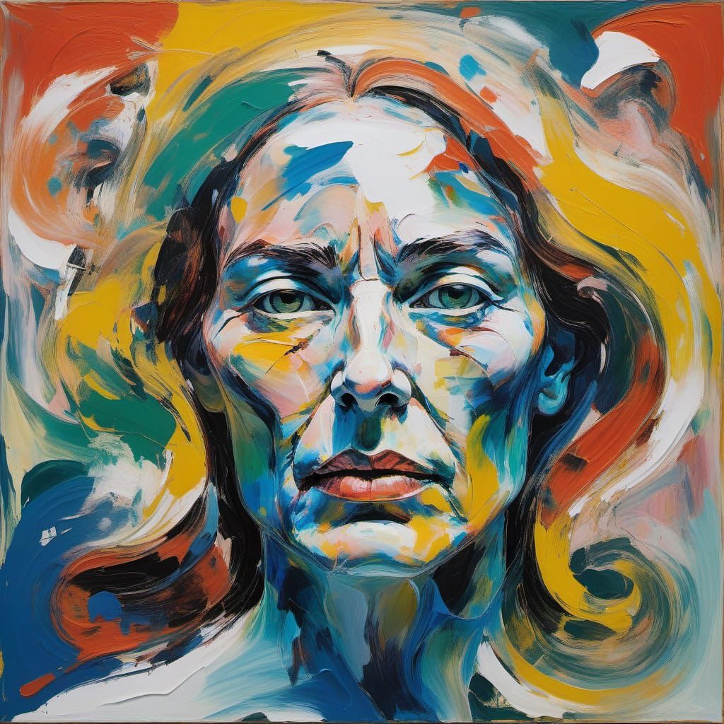 Abstract Expressionist Portrait of Emotional Woman