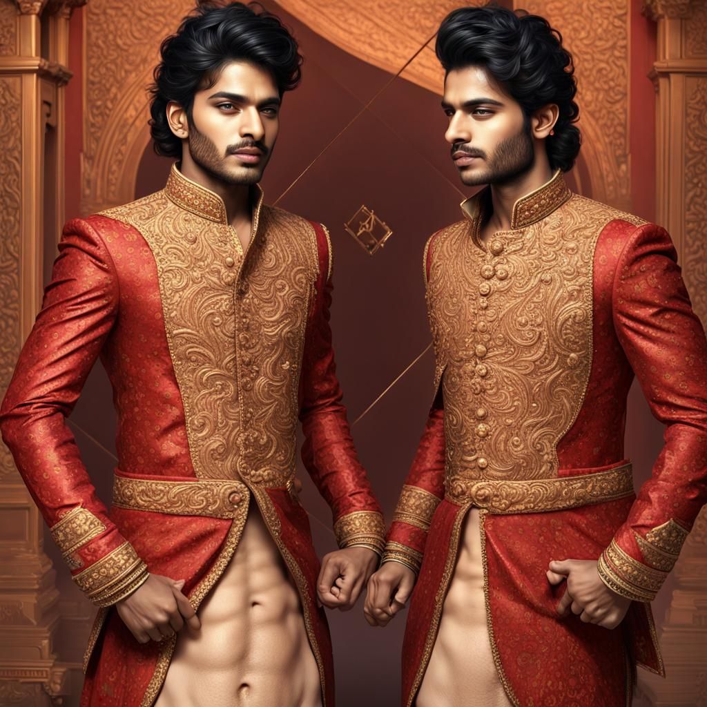 Indian Twins in Maharaja Suits: 3D Rendered Art