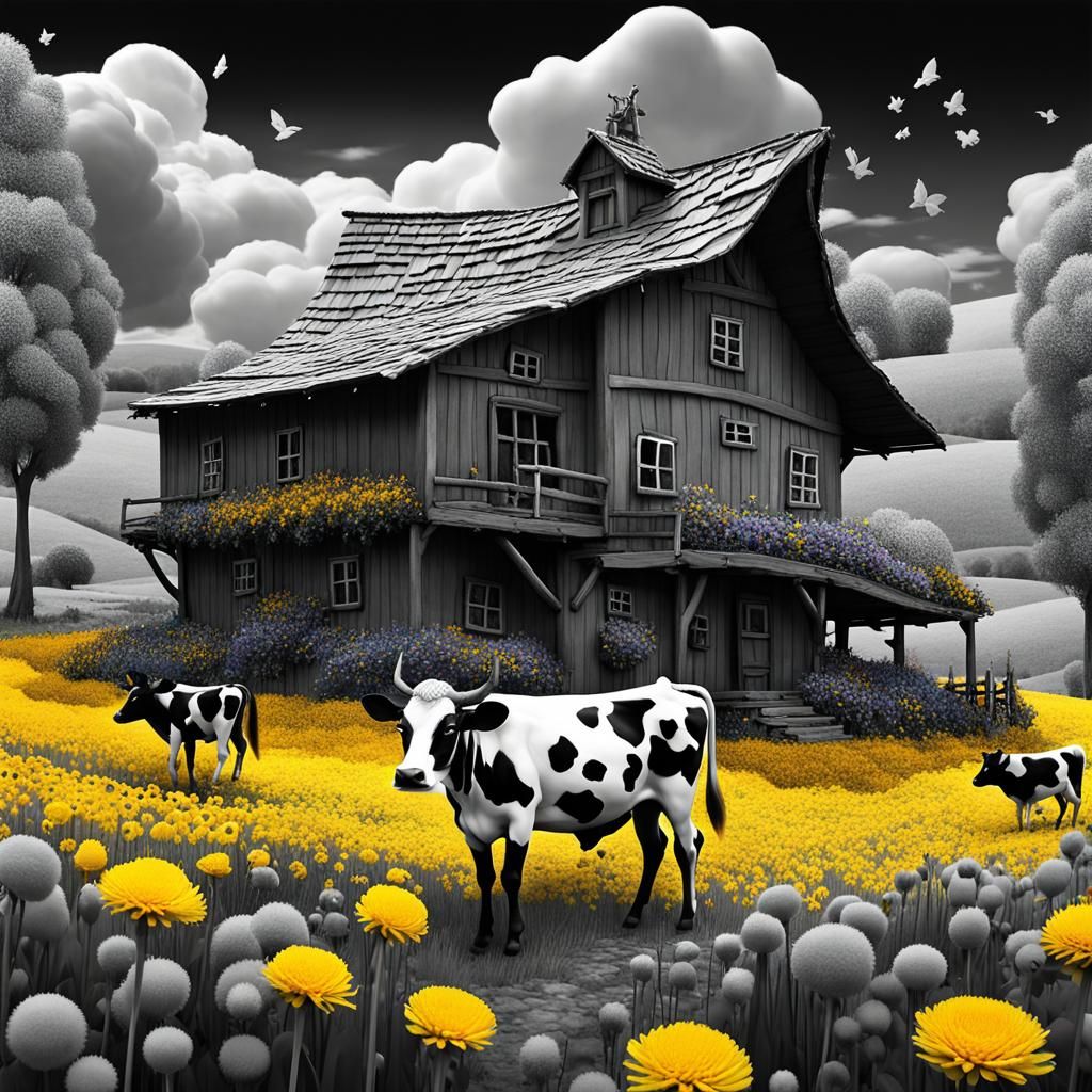 Enchanted Farm with Chibi Cowgirl in Surreal Style