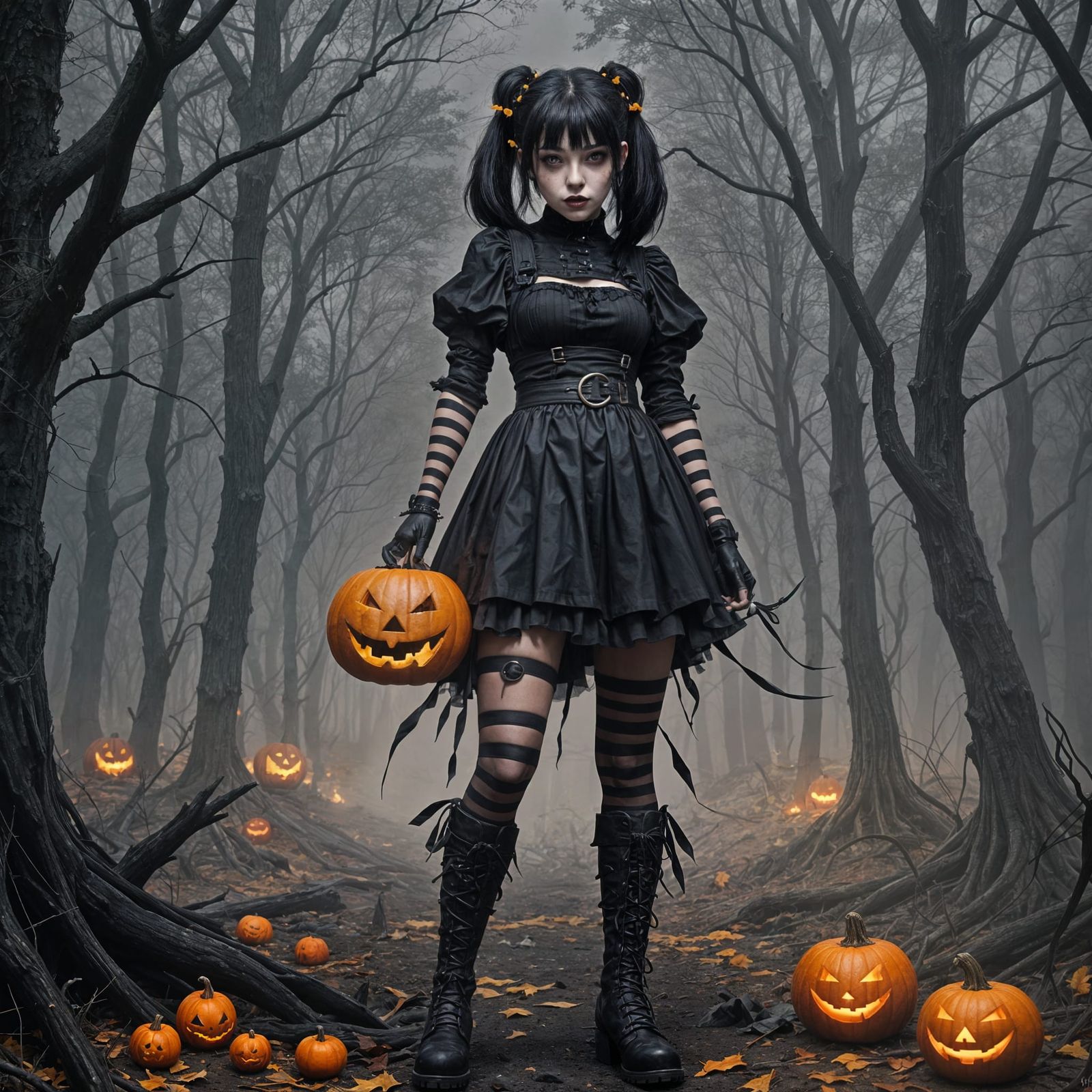 Goth Girl in Haunted Forest, Grimdark Fantasy Art